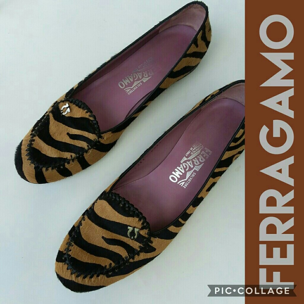 Ferragamo leather flats, good cond